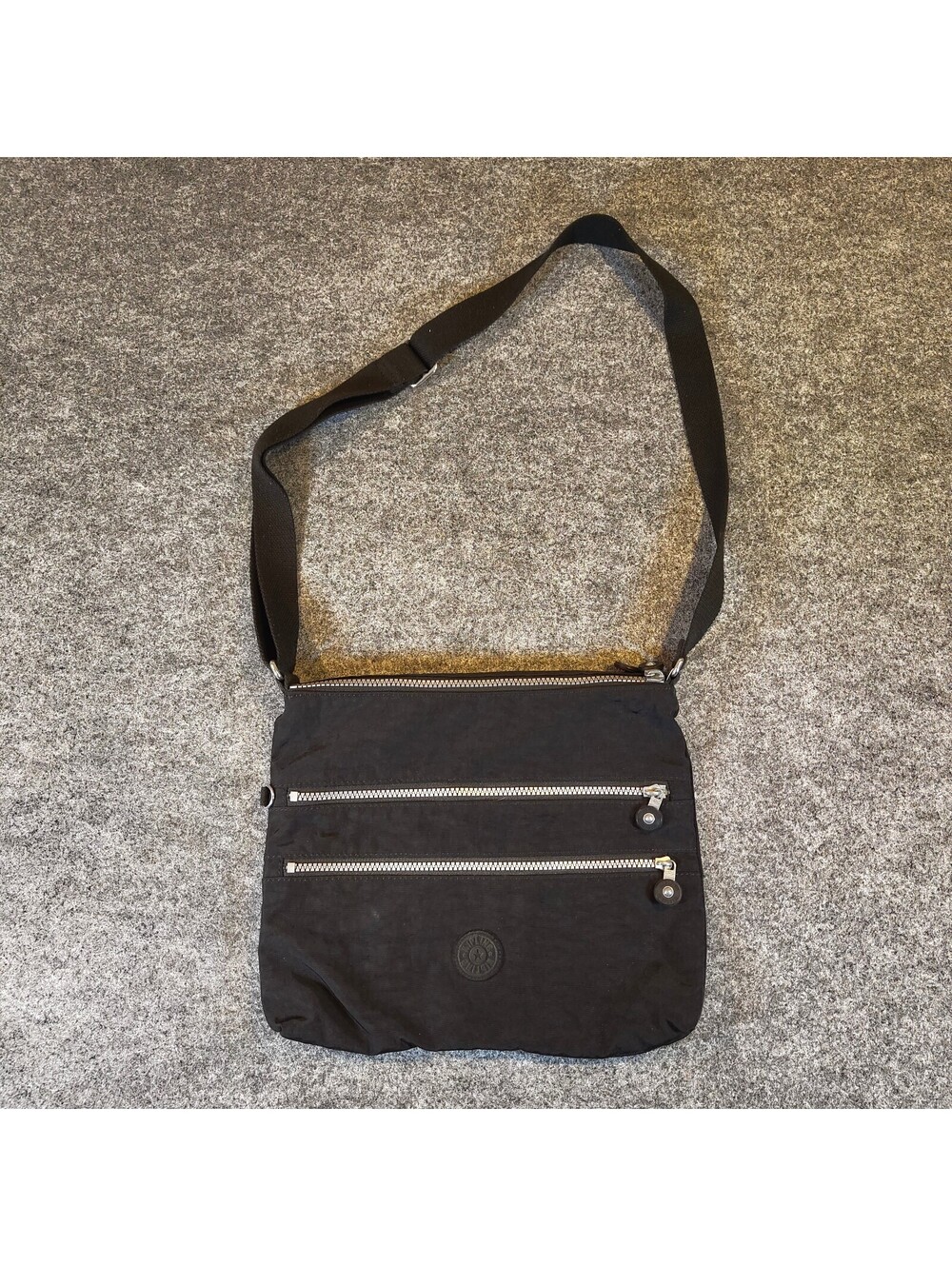 Kipling Black Nylon Crossbody Shoulder Bag Multi Zipper Pockets Travel Purse